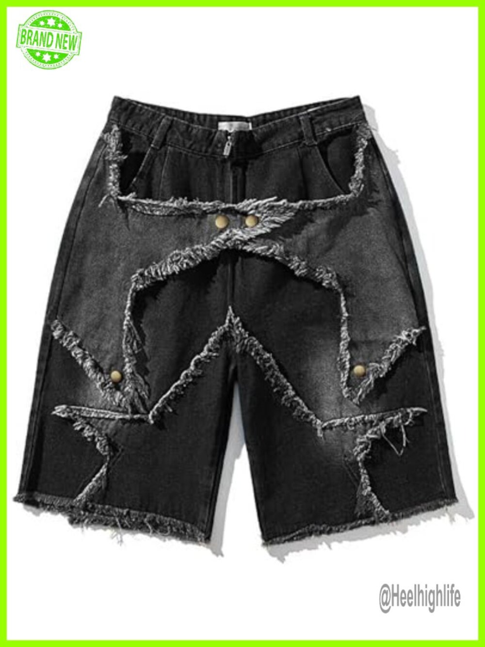 Womens Baggy Wide Leg Star Jean Shorts Y2k Grunge Summer Denim